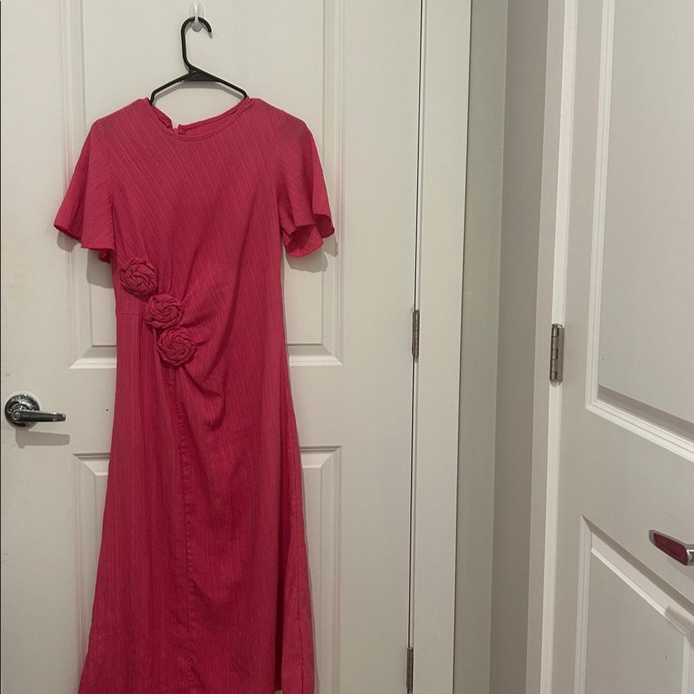 SHEIN Flutter Sleeve Dress in Vibrant Pink